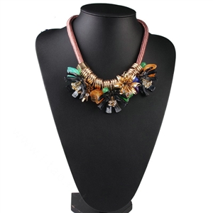 Unique Women Flowers Choker Necklace Sweater Chain Dress Decro Jewelry - Black
