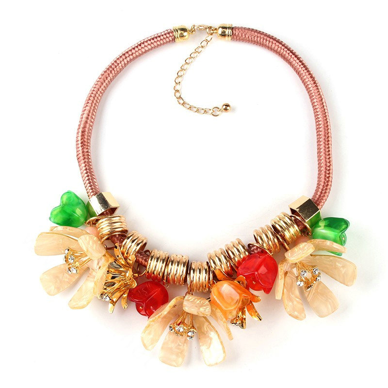Unique Women Flowers Choker Necklace Sweater Chain Dress Decro Jewelry - Orange