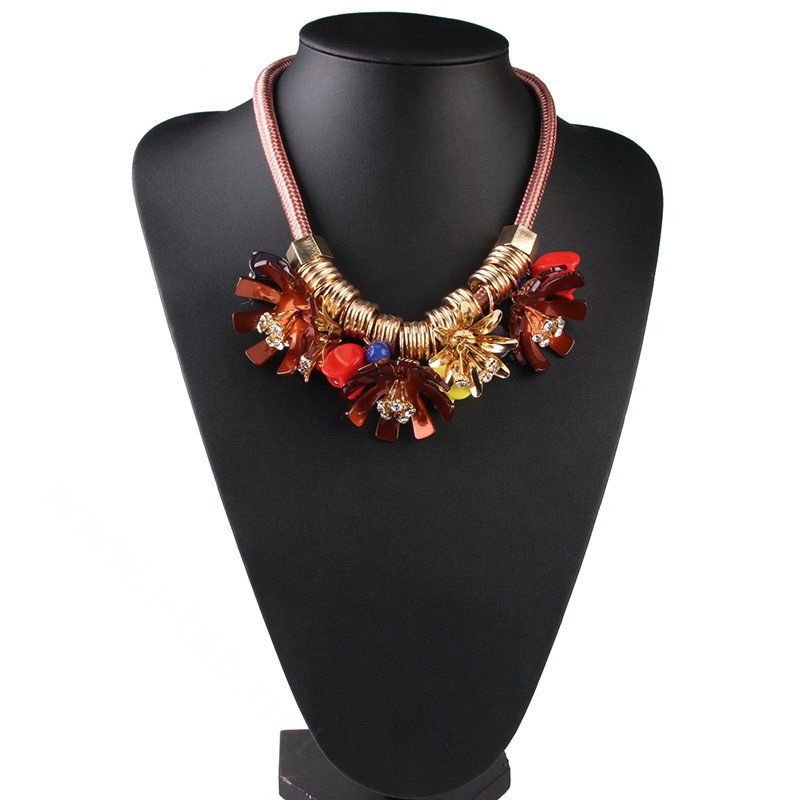Unique Women Flowers Choker Necklace Sweater Chain Dress Decro Jewelry - Red