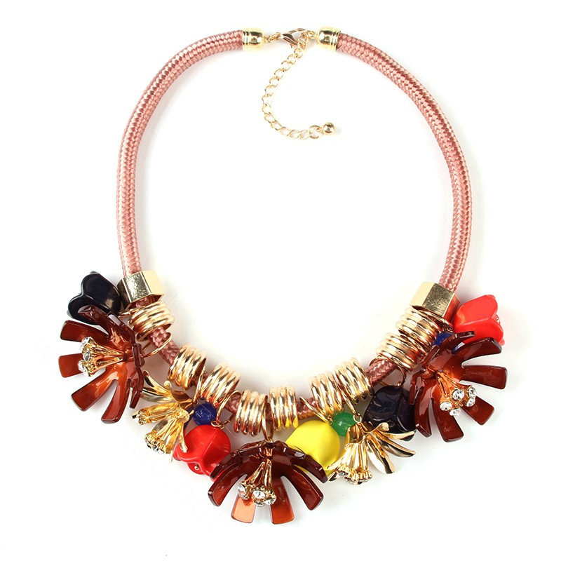 Unique Women Flowers Choker Necklace Sweater Chain Dress Decro Jewelry - Red