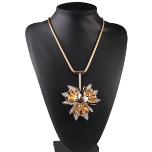 Unique Women Flowers Pendant Necklace Sweater Chain Dress Decro Jewelry - Black