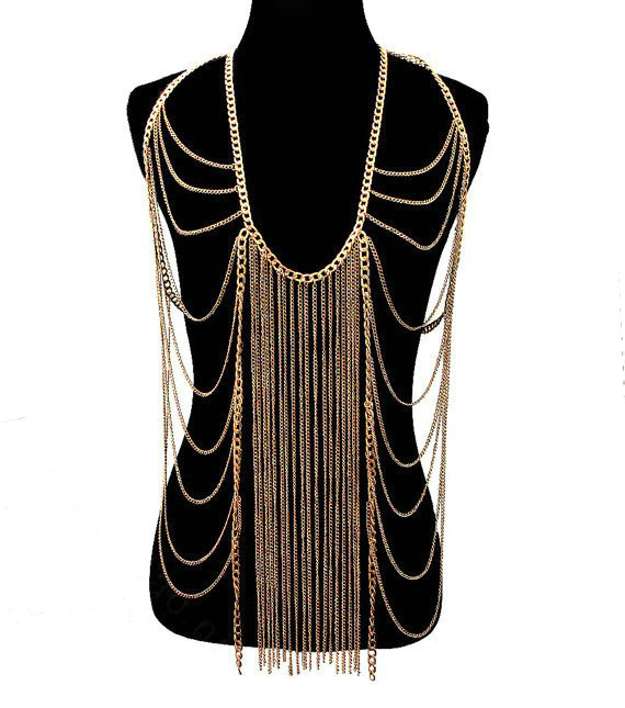Wholesale Body Belly Waist Chain Tassel Alloy Showgirl Harness Long Necklace Jewelry - Sliver