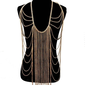 Wholesale Body Belly Waist Chain Tassel Alloy Showgirl Harness Long Necklace Jewelry - Sliver