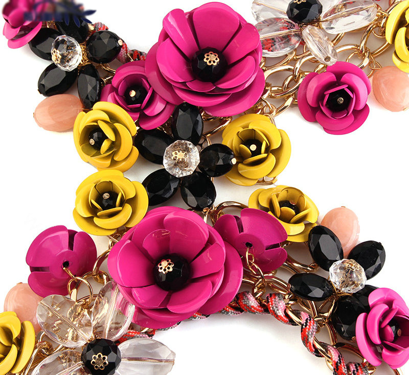 Women Trend Crystal Flower Pendant Necklace Bikini Beach Dress Decro Body Chain - Rose Yellow
