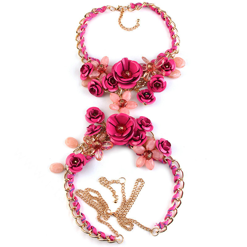 Women Trend Crystal Flower Pendant Necklace Bikini Beach Dress Decro Body Chain - Rose
