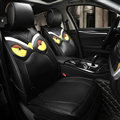 Personality Owl General Car Seat Covers Genuine PU Leather Cushion 5pcs Sets - Black