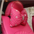 1PCS Bowknot Leather Car Neck Pillow General Beads Diamond Auto Headrest for Women - Rose