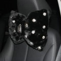 1pcs Bowknot Plush Car Neck Pillow Fashion Beaded Rhinestone Auto Headrest for Women - Black