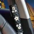 1pcs Flower Leather Car Safety Seat Belt Cover Crystal Shoulder Pads Accessories - Black