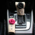 Calssic Flower Car Interior Accessories Sets Leather Handbrake Cover & Shiter Cover 2pcs - Beige