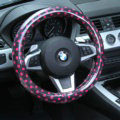 Calssic Polka Dot Leather Car Steering Wheel Covers PVC 38CM/15'' Anti-catch - Black Rose