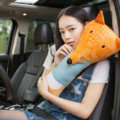 Childen Plush Large Fox Car Safety Seat Belt Covers Shoulder Pads PP Cotton 1pcs - Orange