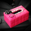 Creative Camellia Leather Crystal Car Tissue Paper Box Holder Case Interior Accessories - Rose
