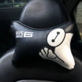 Cute Embroidery Car Neck Pillows Headrest PU Leather Auto Inerior Decoration 1pcs - Black