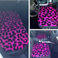 Fashion Leopard Wool Car Seat Cushion Women Universal Auto Plush Pads 3pcs Sets - Rose
