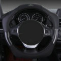 Fashion With Logo Sports Auto Steering Wheel Covers Genuine Leather 15 inch 38CM - Black