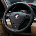 High Quality Woven Genuine Leather Car Steering Wheel Covers 15 inch 38CM - Black