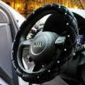 Hot sales Winter Diamond Velvet Car Steering Wheel Covers 15 inch 38CM - Black