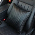 Hot sales Women Rhinestone Car Seat Waist Pillows PU Leather Square Cushion 1pcs - Black