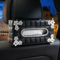 Leather Hanging Car Tissue Box Case Princess Diamond Flower Magnet Tissue Bag - Black