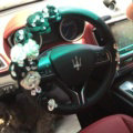Luxury Crystal Flower Genuine Leather Vehicle Steering Wheel Covers 15 inch 38CM - Black