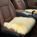 Luxury Pure Wool Universal Car Seat Cushion Winter Sheepskin Fur Auto Pads 1pcs - Beige