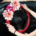 New Crystal Beaded Flower Pu Leather Car Steering Wheel Covers 15 inch 38CM - Red