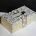 New Crystal Car Tissue Paper Box Case Golden Pattern Leather For Office Home Decor - White
