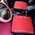 New Studded Crystal Leather Car Front Seat Cushion Woman Universal Auto Pads 1pcs - Red