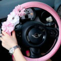 Sweet Girl Flower PU Leather Car Steering Wheel Covers Diamond 15 inch 38CM - Pink