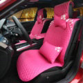 Sweety Flower Crystal Leather Car Seat Cushion Universal Auto Seat Covers 10pcs Sets - Pink