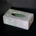 Top grade Full Crystal Auto Tissue Paper Box Case Creative For Car Office Home Decor L Size - White