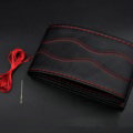 Universal 38CM DIY Leather Car Steering Wheel Cover Hand-Stitched With Needles and Thread - Red Black