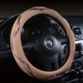Winter Velvet Handlebar PU Leather Car Steering Wheel Covers 15 inch 38CM - Camel