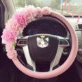 Women Cute Flower Genuine Leather Vehicle Steering Wheel Covers 15 inch 38CM - Pink