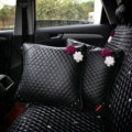 Women Flower Rhinestone Car Seat Waist Pillows PU Leather Square Cushion 1pcs - Black