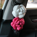 New 2pcs Camellia Flower Car Safety Seat Belt Covers Women Leather Shoulder Pads - Rose White