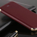 Classic Aluminum Bracket Holster Genuine Flip Leather Cases for iPhone 7S - Claret