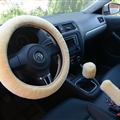 Classical 3pcs sets Winter Plush Fur Universal Car Steering Wheel Cover Handbrake Gear Knob Cover - Beige