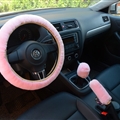 Classical 3pcs sets Winter Plush Fur Universal Car Steering Wheel Cover Handbrake Gear Knob Cover - Pink