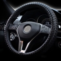 Fashion Woven Genuine Leather Car Steering Wheel Covers 15 inch 38CM - Black
