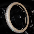 Luxury Full Diamod Rhinestone Leather Auto General Anti-slip Crystal Car Steering Wheel Cover Women - Beige Silver