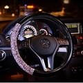 Women Diamond Crystal Car Steering Wheel Cover Rhinestone Premium Leather Car-Styling - Black Purple