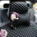 1PCS Plaid Bling Leather Car Neck Pillow Flower General Auto Headrest for Female- Black