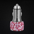 2.4A Diamond Dual USB Quick Car Charger Mobile Phone iPad Rotate Fast Charging Adapter - Pink