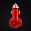 2.4A Diamond Dual USB Quick Car Charger Mobile Phone iPad Rotate Fast Charging Adapter - Red