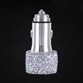2.4A Diamond Dual USB Quick Car Charger Mobile Phone iPad Rotate Fast Charging Adapter - White