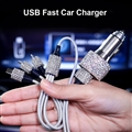 2.4A Diamond Dual USB Quick Car Charger Mobile Phone iPad Rotate Fast + USB Data Cable - White