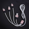 3 in 1 Universal Crystal Diamond USB Data Cable Mobile Phone Car Charge Line in Car - Pink