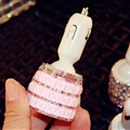 3.1A Rhinestones Dual USB Quick Car Charger Mobile Phone iPad Rotate Fast Charging Adapter - Square Pink